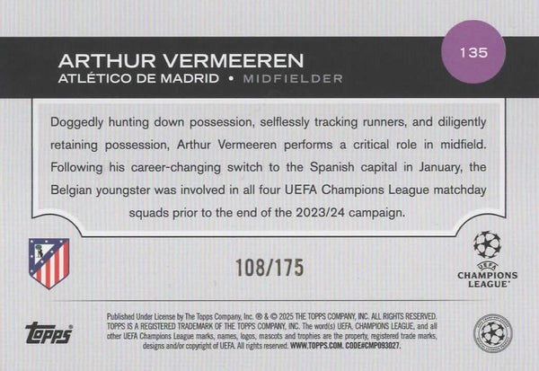 Topps UCC Flagship 2024/25 Arthur Vermeeren Parallel Future Stars Club 108/175