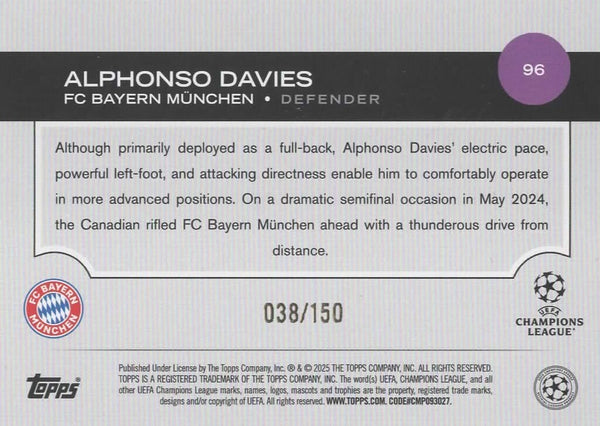 Topps UCC Flagship 2024/25 Alphonso Davies Parallel UEFA Club Card 38/150