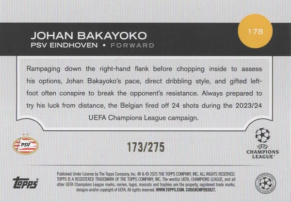 Topps UCC Flagship 2024/25 Johan Bakayoko PSV Parallel UEFA Club Card /275