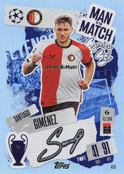 Topps Match Attax 2024/2025 24/25 Santiago Gimenez Man of the Match Signature