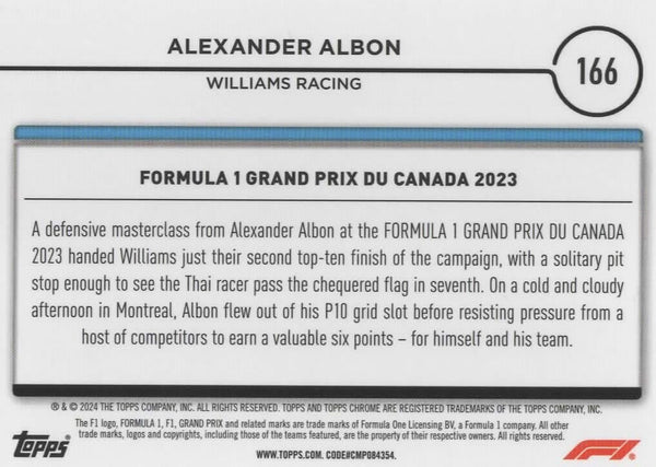 Topps Chrome Formula 1 2024 Alexander Albon Driver Of The Day Grand Prix Canada