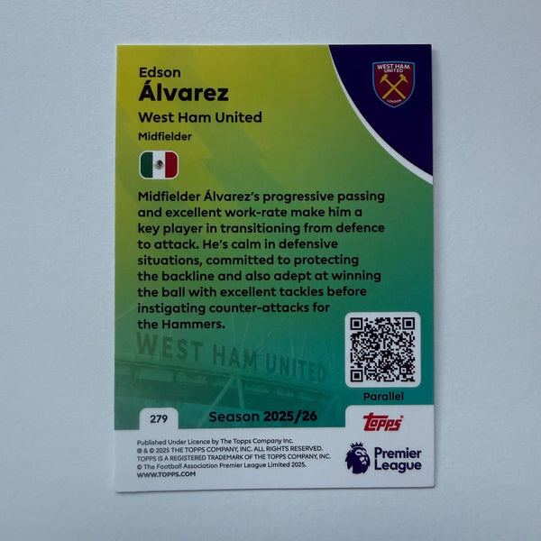 Topps Premier League 25/26 Edson Alvarez West Ham Gold Parallel Card /299