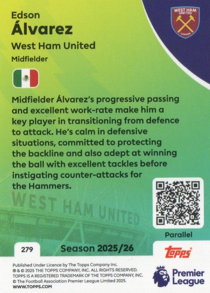Topps Premier League 25/26 Edson Alvarez West Ham Gold Parallel Card /299