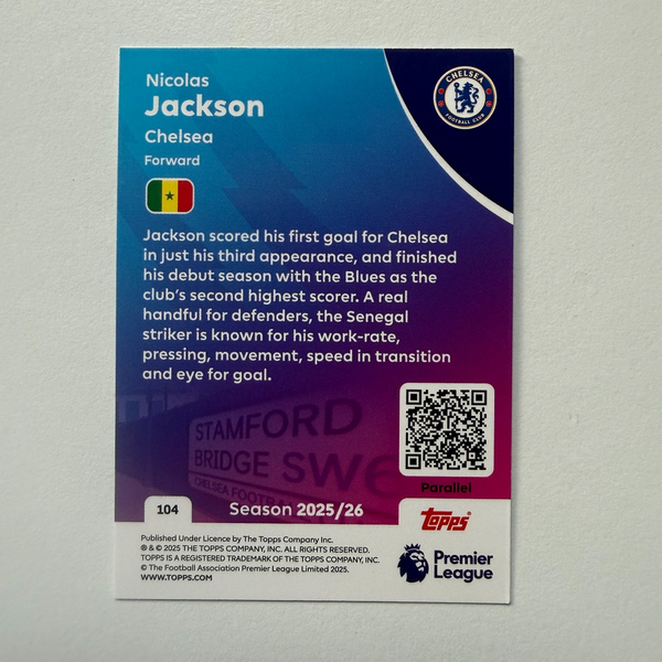 Topps Premier League 25/26 Nicolas Jackson Green Sparkle Parallel Card /499
