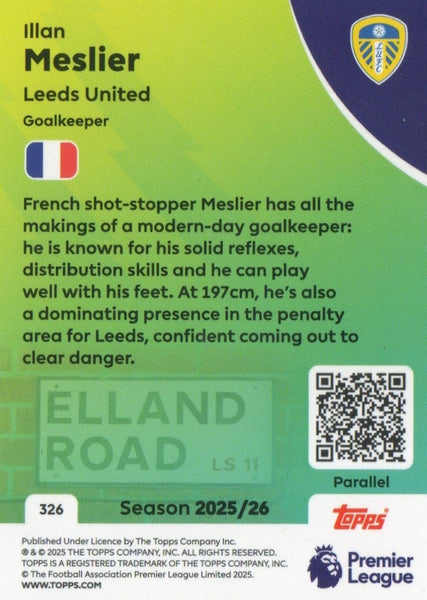 Topps Premier League 25/26 Illan Meslier Blue Sparkle Parallel Card /150