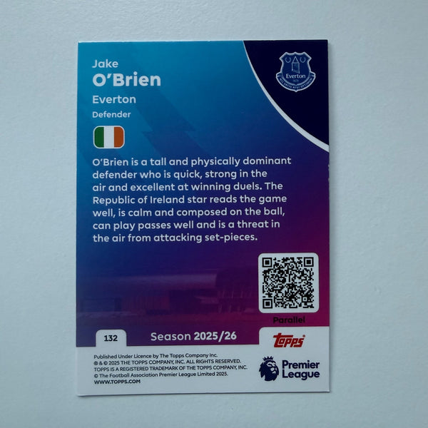 Topps Premier League 25/26 Jake O'Brien Everton Aqua Parallel Card /499
