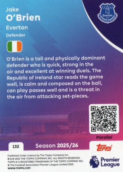 Topps Premier League 25/26 Jake O'Brien Everton Aqua Parallel Card /499