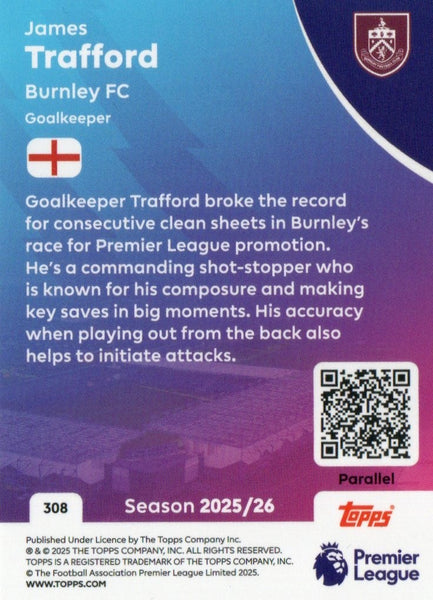 Topps Premier League 25/26 James Trafford Burnley Pink Parallel Card /399