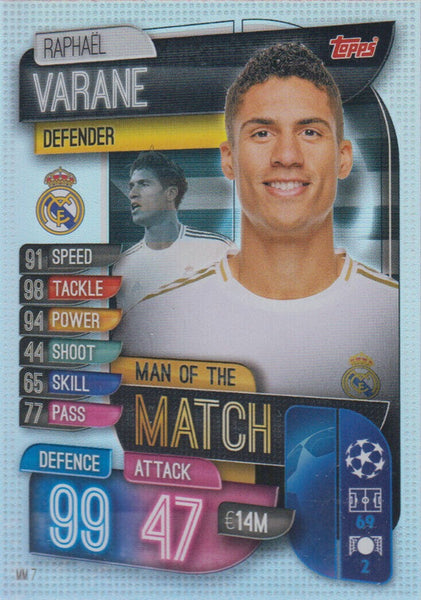 2020 Champions League Extra 19/20 MM7 Raphael Varane Man of the Match Card