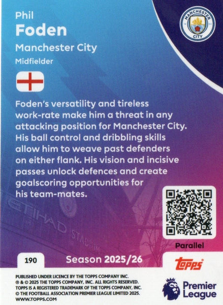 Topps Premier League 25/26 2026 Phil Foden Manchester City Green Card /499