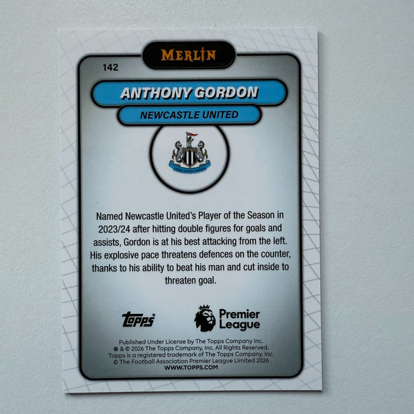 Topps Merlin Premier League 2026 Anthony Gordon Blue Refractor /150 Newcastle