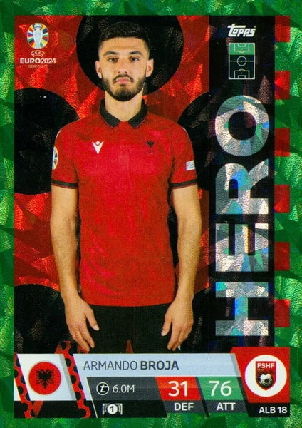 Match Attax Euro 2024 Armando Broja Crystal Parallel Green Hero Topps Card
