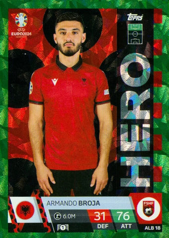Match Attax Euro 2024 Armando Broja Crystal Parallel Green Hero Topps Card