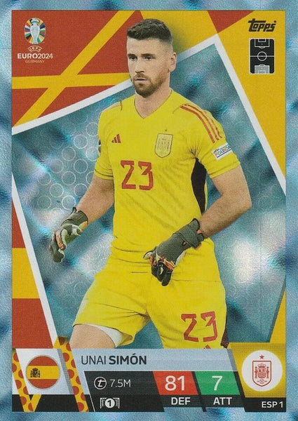 Match Attax Euro 2024 Unai Simon Spain Crystal Parallel Blue UEFA Topps Card