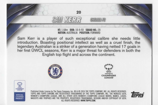 Topps Womens Chrome 2023-2024 Sam Kerr Chelsea Parallel Card 119/125
