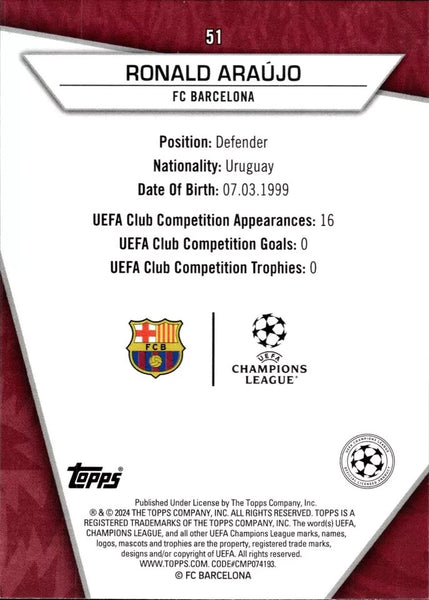 Topps Superstars 2024 23/24 Ronald Araujo Barcelona Uncommon Card #51