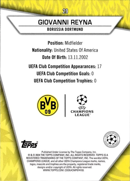 Topps Superstars 2024 23/24 Giovanni Reyna Borussia Dortmund Uncommon Card #29