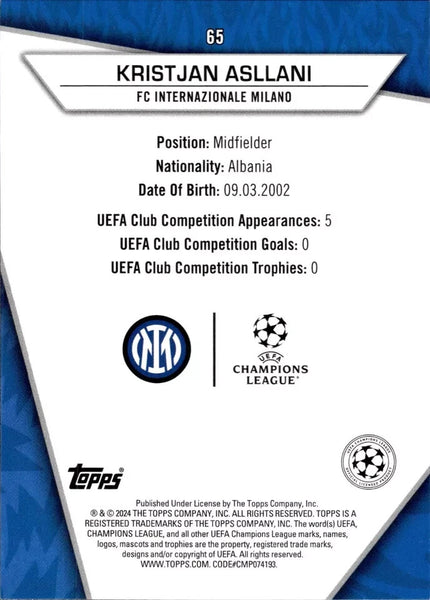 Topps Superstars 2024 23/24 Kristjan Asllani Inter Milan Uncommon Card #65