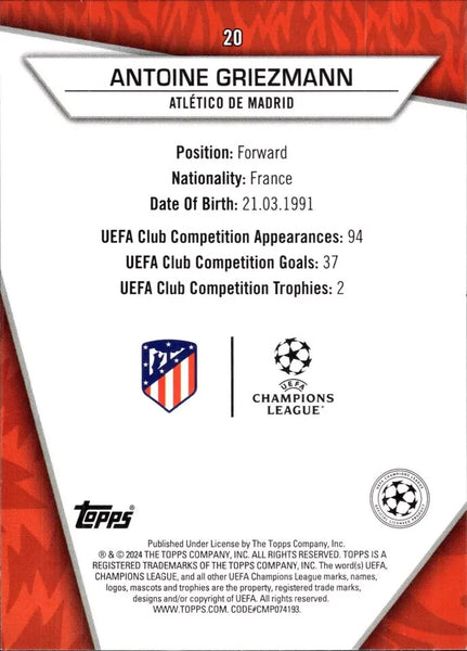 Topps Superstars 2024 23/24 Antoine Griezmann Atletico Golden Pixels Card #20