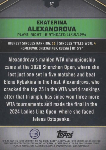 Topps 2024 Graphite Tennis Ekaterina Alexandrova Green Parallel Chrome Card /199