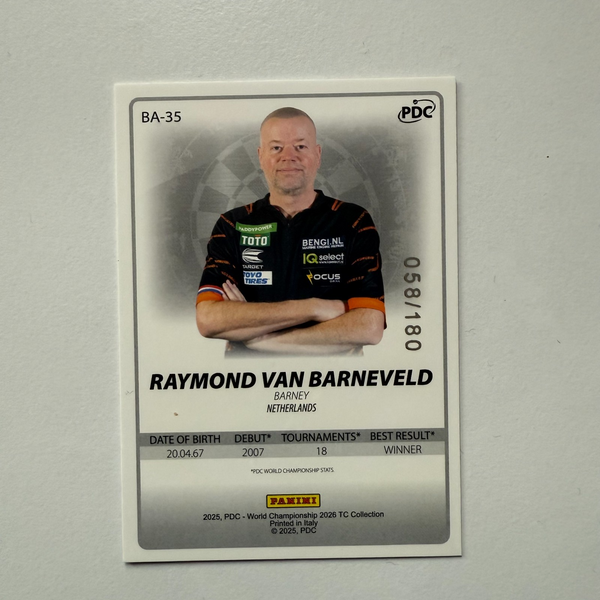 Panini 2026 PDC World Championship Darts Raymond Van Barneveld Card /180
