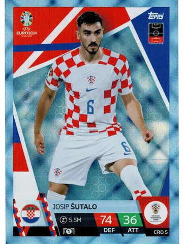Match Attax Euro 2024 Josip Sutalo Croatia Crystal Parallel Blue Topps Card