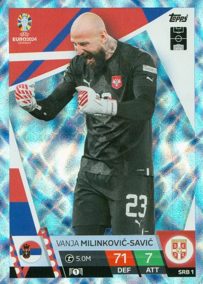 Match Attax Euro 2024 Vanja Milinkovic-Savic Crystal Parallel Blue Topps Card
