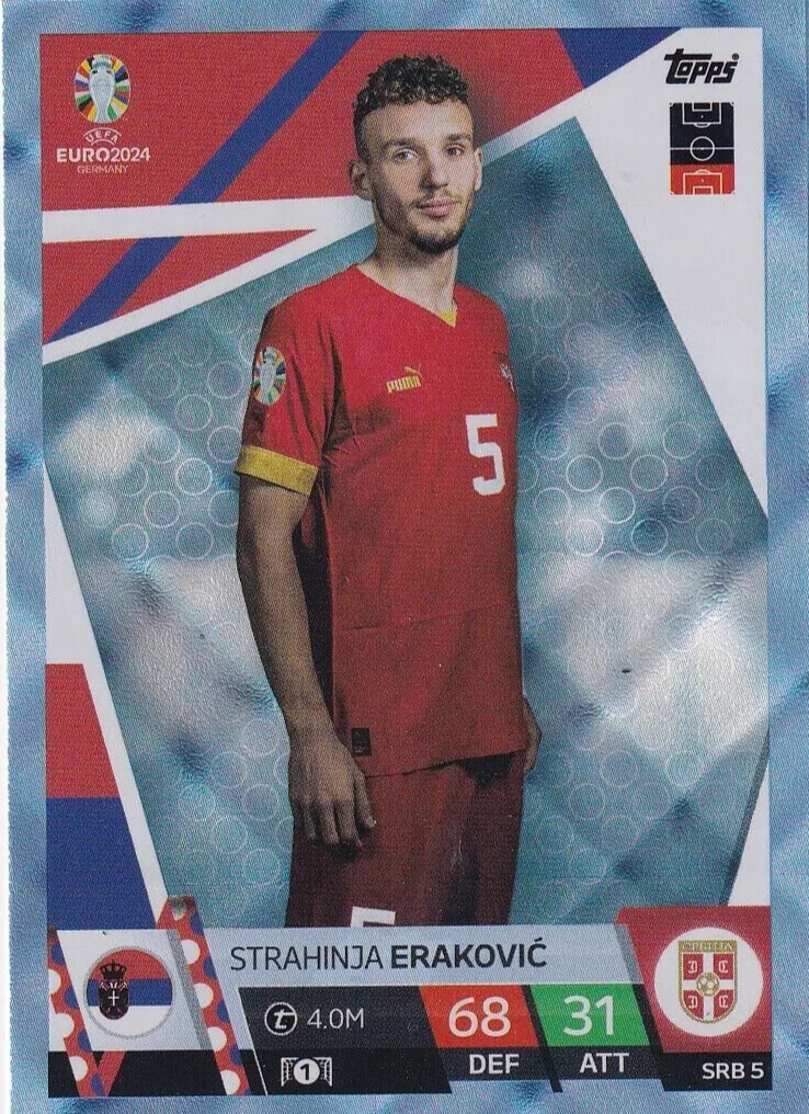 Match Attax Euro 2024 Strahinja Erakovic Serbia Crystal Parallel Blue Topps Card