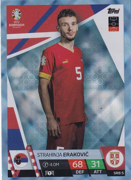 Match Attax Euro 2024 Strahinja Erakovic Serbia Crystal Parallel Blue Topps Card