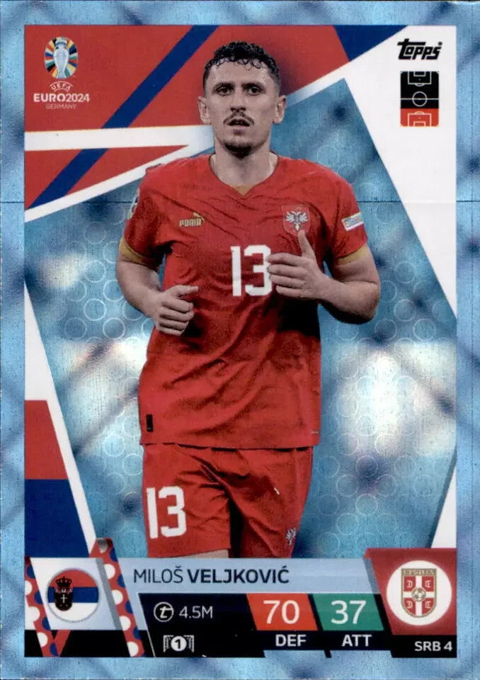 Match Attax Euro 2024 Milos Veljkovic Serbia Crystal Parallel Blue Topps Card