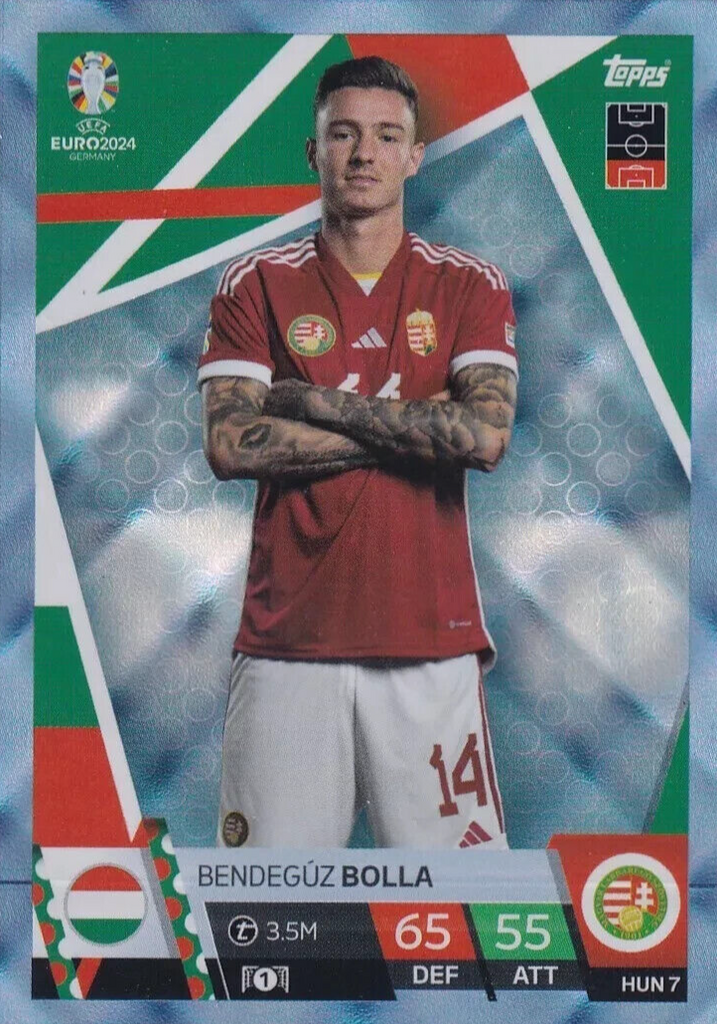 Match Attax Euro 2024 Bendeguz Bolla Hungary Crystal Parallel Blue Topps Card