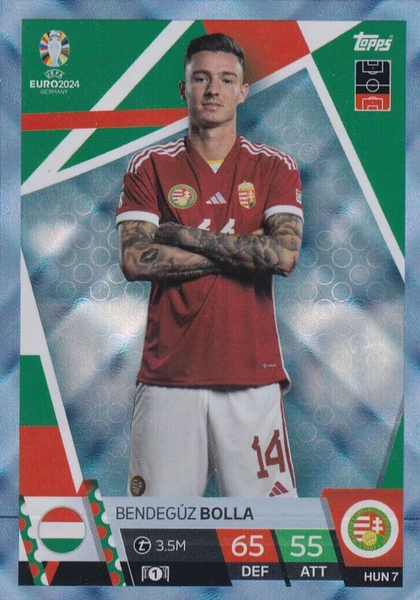 Match Attax Euro 2024 Bendeguz Bolla Hungary Crystal Parallel Blue Topps Card
