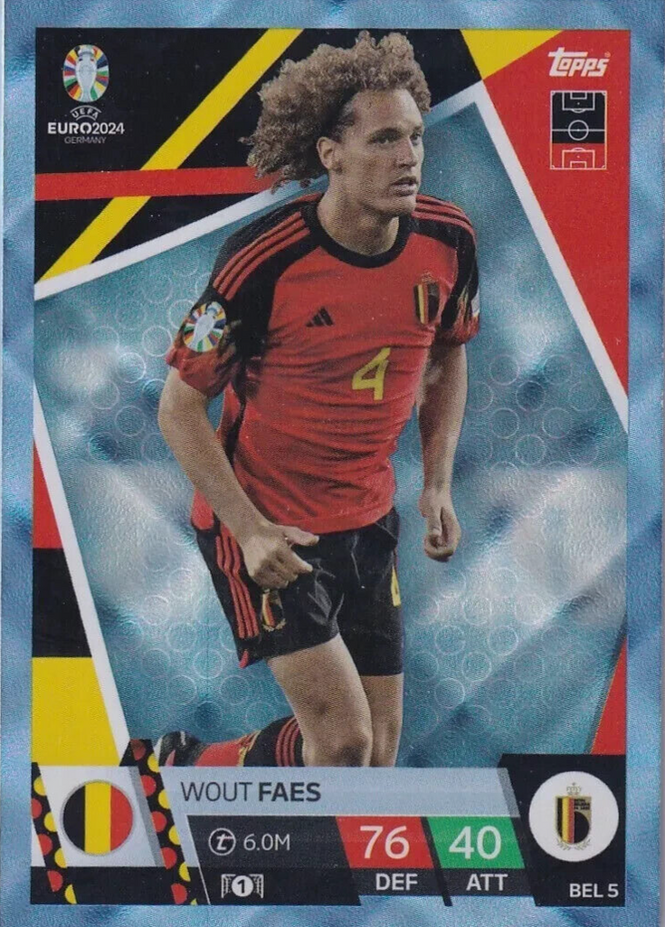 Match Attax Euro 2024 Wout Faes Belgium Crystal Parallel Blue Topps Card