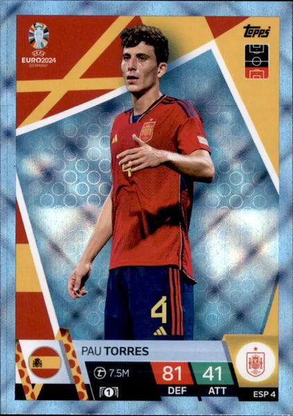 Match Attax Euro 2024 Pau Torres Spain Crystal Parallel Blue UEFA Topps Card