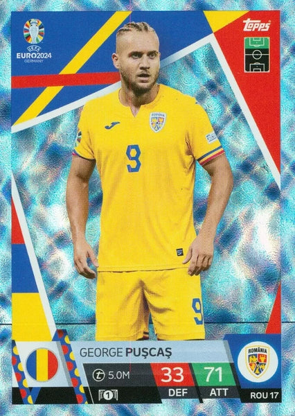 Match Attax Euro 2024 George Puscas Romania Crystal Parallel Blue Topps Card