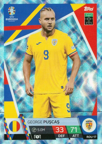 Match Attax Euro 2024 George Puscas Romania Crystal Parallel Blue Topps Card