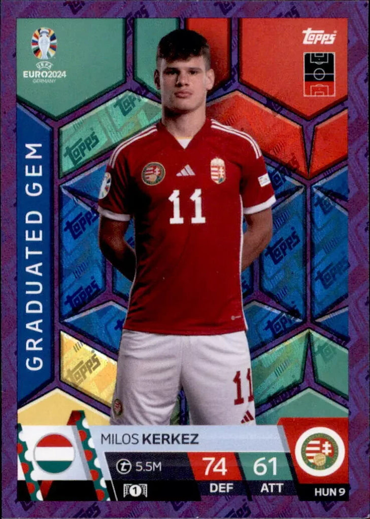 Match Attax Euro 2024 Milos Kerkez Crystal Purple Sapphire Parallel Topps Card