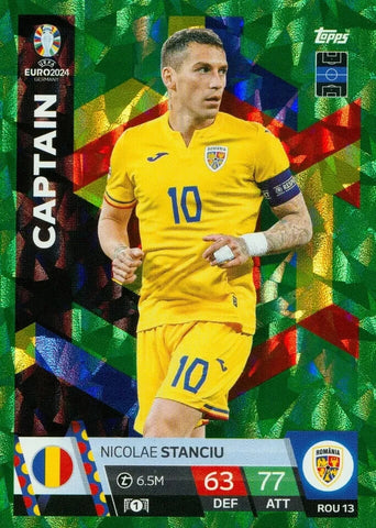 Match Attax Euro 2024 Nicolae Stanciu Crystal Parallel Green Captain Topps Card