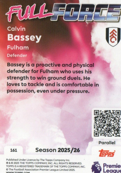 Topps Premier League 25/26 Calvin Bassey Full Force Purple Fulham Card /199