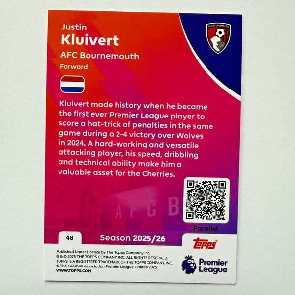 Topps Premier League 25/26 Justin Kluivert Green Parallel Bournemouth Card /99