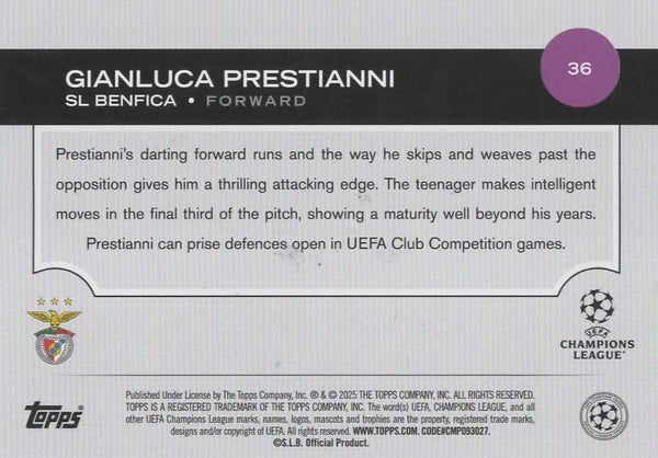 Topps UCC Flagship 2024/25 Gianluca Prestianni Benfica Flowfractor Parallel #36