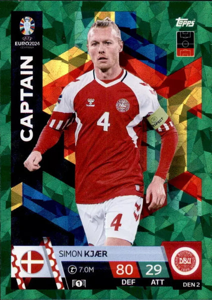 Match Attax Euro 2024 Simon Kjaer Denmark Crystal Parallel Green Captain Card