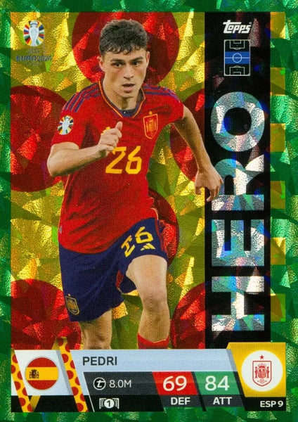 Topps Match Attax UEFA Euro 2024 Pedri Green Emerald Parallel Captain Card