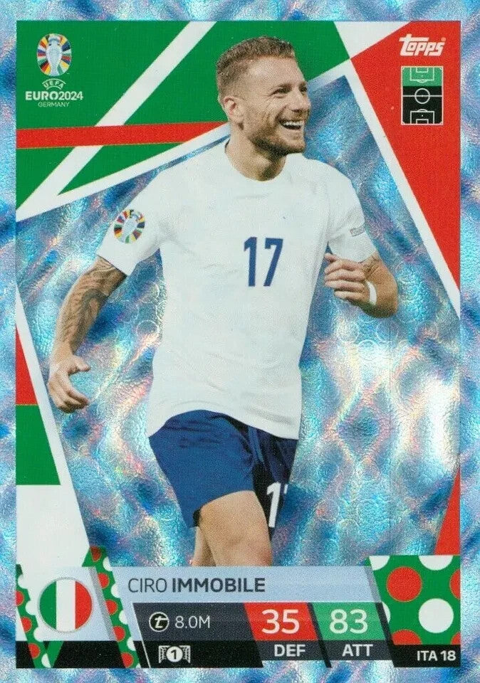 Match Attax Euro 2024 Ciro Immobile Italy Crystal Parallel Blue Topps Card