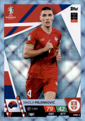 Match Attax Euro 2024 Nikola Milenkovic Serbia Crystal Parallel Blue Topps Card