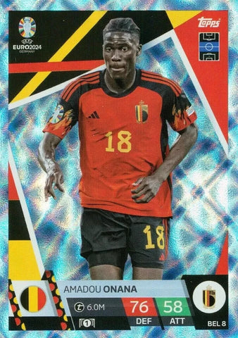 Match Attax Euro 2024 Amadou Onana Belgium Crystal Parallel Blue Topps Card