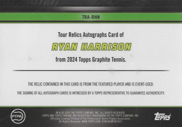 Topps 2024 Graphite Tennis Ryan Harrison Relic Autograph Auto Memorabilia Card