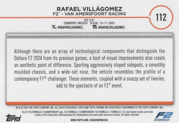 Topps Chrome Formula 1 2024 Rafael Villagomez  F2 Van Amersfoort Racing Card
