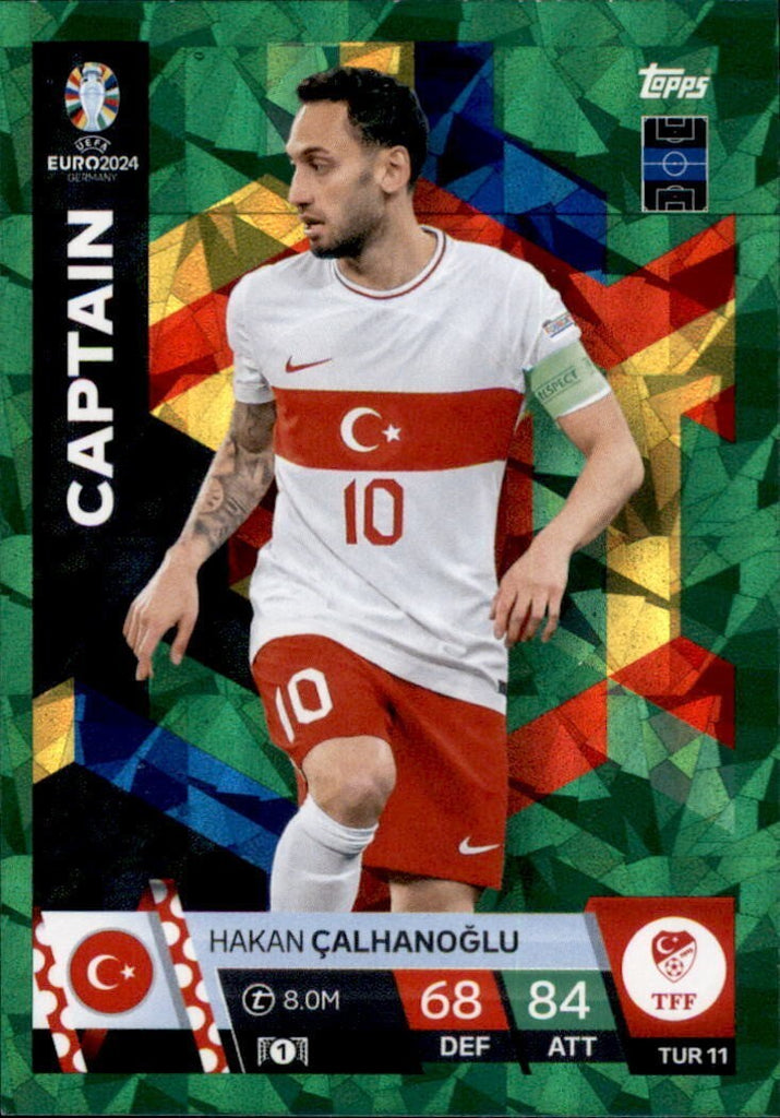 Match Attax Euro 2024 Hakan Calhanoglu Crystal Parallel Green Captain UEFA Card