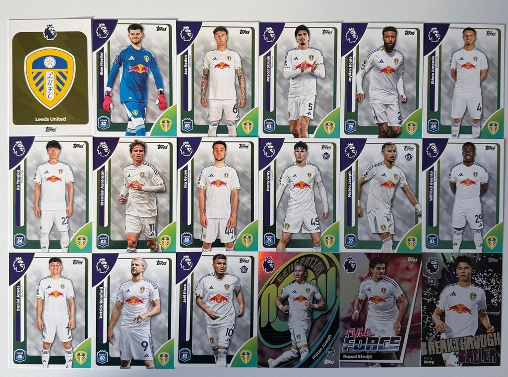 Topps Premier League 2026 Leeds United 18 Card Trading Card Base Full Team Set